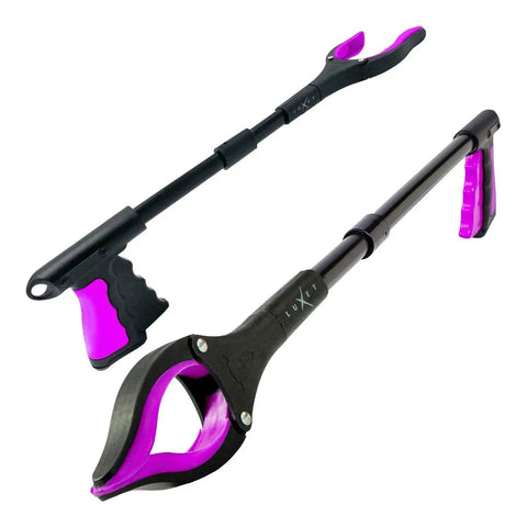 19 Inch Foldable Grabber Reacher Tool with Magnetic Tip and Strong Grip for Heavy Duty Trash Pickup, pink color, side view