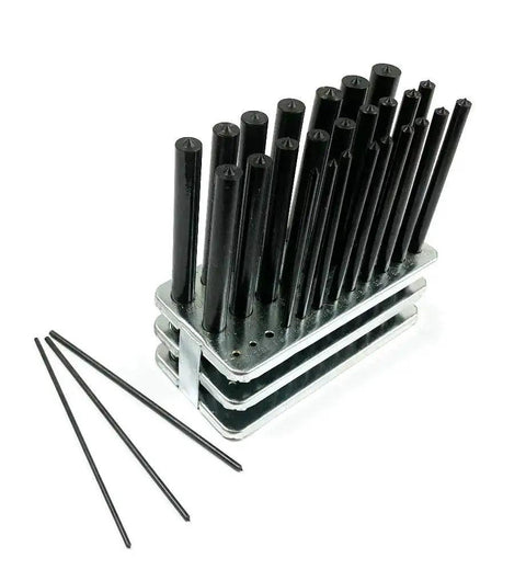 28 Piece Transfer Punch Set For Precise Hole Layout And Transfer, Ranging From 3/32 To 1/2 Inch, Hardened Tool Steel with Black Oxide Finish