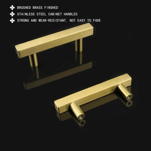 Brushed Brass Cabinet Pulls 3 Inch T Bar Drawer Handles For Kitchen Cupboard And Drawer Hardware Pack Of 10 Durable Stainless Steel Construction With Easy Mount Holes Smooth Gliding Operation And Timeless Brass Finish