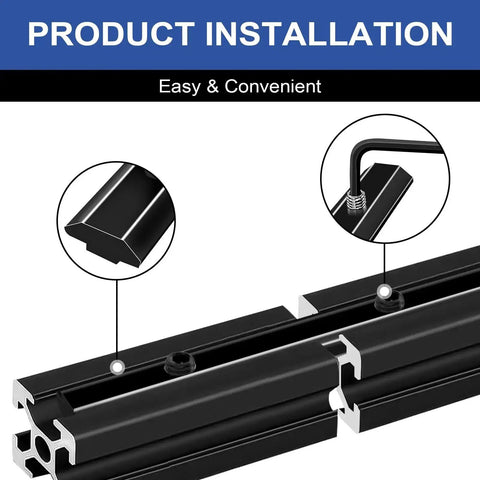 Product installation of 12 Pack 2020 Straight Connector Corner Bracket Joint Plates For 8020 Aluminum Extrusion, showing assembly details.
