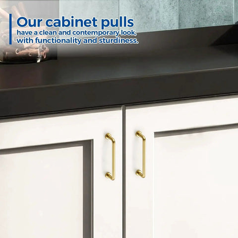 Brushed Brass Cabinet Handles 15 Pack With Three And Three Quarters Inch Hole Center And Four And Three Eighths Inch Overall Length Zinc Alloy Vintage Style Hardware on cabinet doors