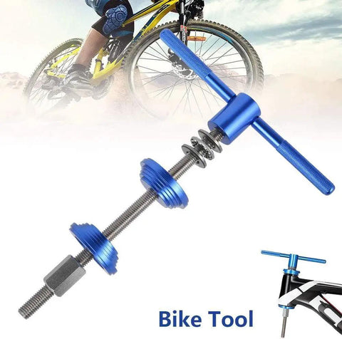 Universal Bicycle Headset Press Tool For Easy Installation Of Headset Bearings And Cups, blue aluminum alloy tool with cyclist