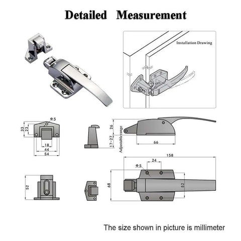 Adjustable 6.22 Inch Door Cabinet Handle With Trigger Action Latch For Freezer Cooler Ice Box Spring Loaded Oven Grip diagram