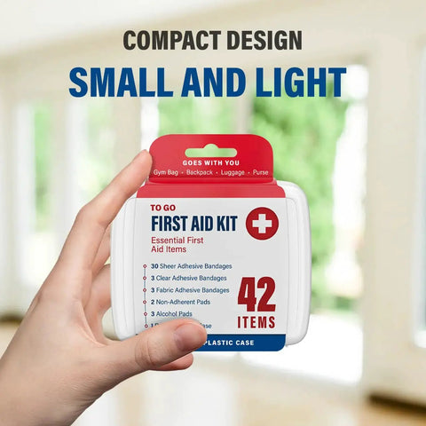 Compact hand-held box from 1000 Piece First Aid Kit Set With 24 Compact Boxes Each Containing 42 Essential Wound Care Items For Travel Car Home Office Camping And School Field Trips Grab And Go Ready DecorRack in bright room.