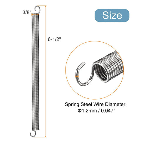 Extended tension spring with dual hooks; 3/8 in diameter, 6-1/2 in long, 0.047 in spring steel wire
