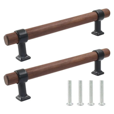 Two Pack Wooden Drawer Pull Handles Set With 128mm Center Hole Spacing For Kitchen Cabinets And Dressers, includes screws