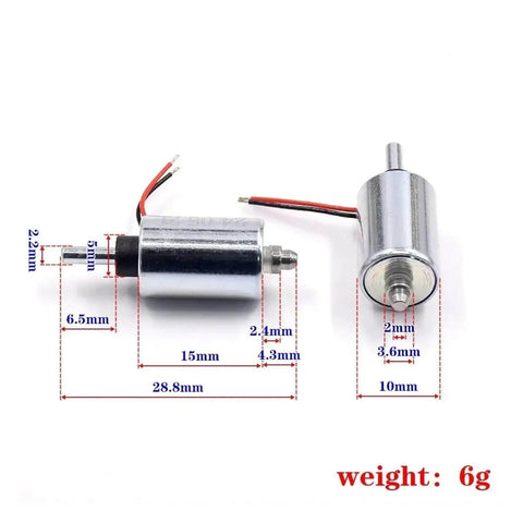 Mini Round 10mm Solenoid Electromagnet With 7.4V 9V 12V DC, Suction Push Pull Type, 5.5mm Plunger Stroke, shown with dimensions