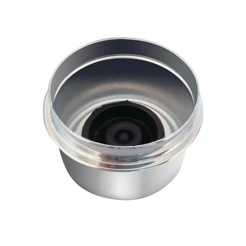 1.98 Inch Trailer Hub Caps 4 Pack With Rubber Plugs And Installation Tool Snug Fit Rust Resistant Bearing Dust Caps For 2000 3500 Lb Axles Protects Trailer Hubs From Dirt And Moisture, close-up of metal cap with rubber plug
