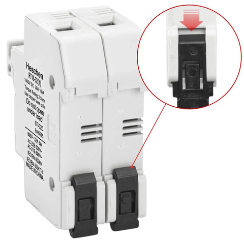 2 Pole DC 1000V Solar Fuse Holder For 10 X 38mm Fuses 35mm DIN Rail Mount CE Listed 32A PV Fuse Block front view