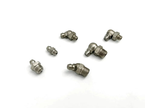 Stainless Steel SAE Grease Fittings Set 40 Pc Marine Grade 303 Includes 1 Quarter Inch 28 LT Straight, 1 Eighth Inch 27 PTF models