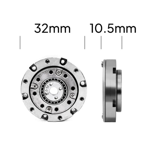 Front and side view of 32mm Harmonic Reducer SHD05 Strain Wave Gearbox For Motors Beefed Up High Torque Speed Reducer
