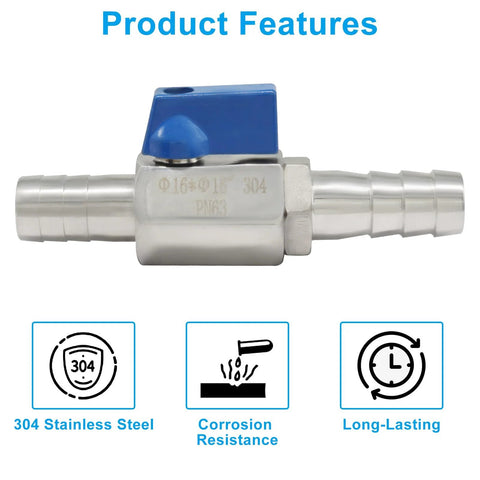 OSVJE 304 stainless steel mini double barbed shut-off ball valve 5/8 in with blue lever, home improvement