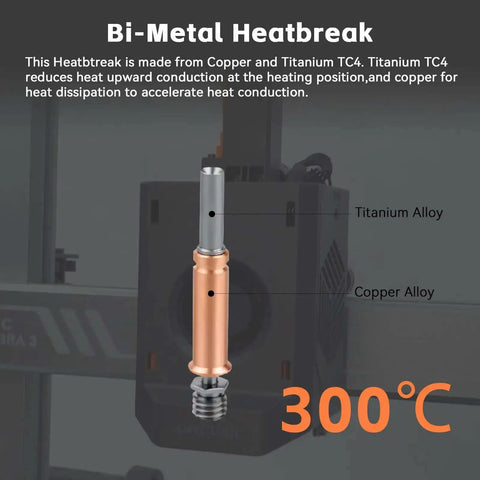 Image of bi-metal heatbreak for 2 Pack All Metal Hotend Replacement for Kobra 3 and Kobra 3 V2 Combo 3D Printers with 0.4mm brass nozzle.