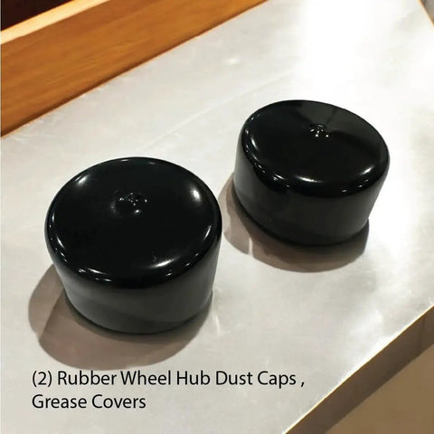2 Inch Rubber Wheel Hub Trailer Bearing Dust Cap Plug Grease Cover 2 Pack For Trailers on Table