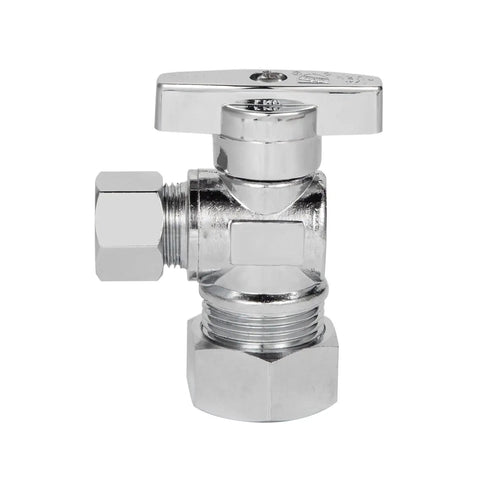 Heavy Duty Angle Stop Valve 1/2 Inch Nominal 5/8 Inch OD Compression X 3/8 Inch OD Compression, lead-free chrome-plated brass