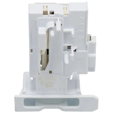 Washer Lid Lock Door Latch Switch Replacement Part Replaces 4245274 PS11703540 AP5962162, front view, white plastic unit