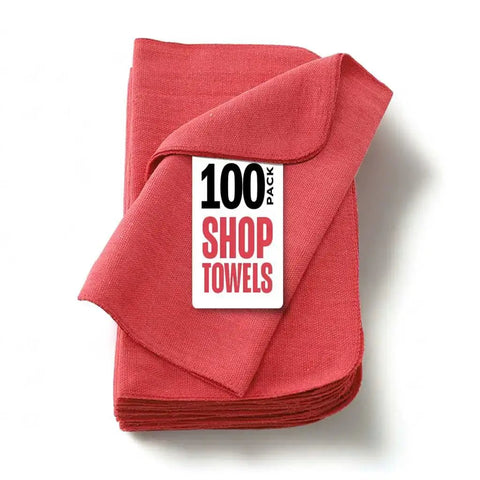 Cotton Shop Towels 12x14 Inch 100 Pack Ultra Absorbent Reusable Rags For Auto Garage Bar And Home Cleaning Durable Multipurpose Red