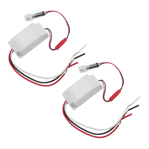 Two Outdoor Dusk To Dawn Photocell Light Switches With Auto On Off Sensor IP33 Weatherproof For LED, DC 12 To 24V Compatible, top view.