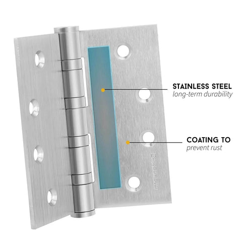3 Pack 4x4 Inch Ball Bearing Door Hinges Stainless Steel Exterior Heavy Duty 304 Stainless Brushed Nickel Finish With Square Corners