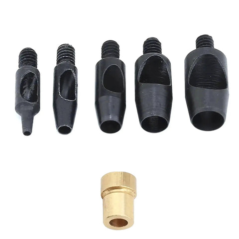 2mm 4mm 6mm 8mm 10mm Leather And Fabric Hole Punch Dies Set For Hand Press Machine displayed with brass base