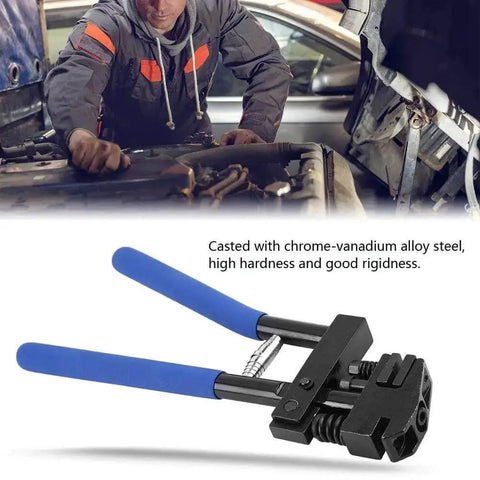 Mechanic using 5Mm Hole Punch And Panel Flanging Plier for sheet metal repair with chrome-vanadium alloy steel, car body work tool.