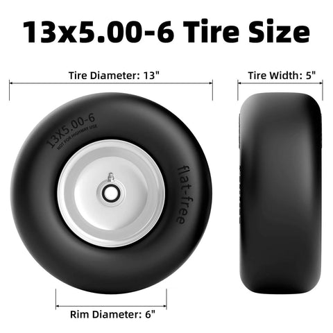 Flat Free 13x5.00-6 Lawn Mower Tire And Wheel Set No Flat Solid Front Tires for Zero Turn Mowers Built Tough for Residential