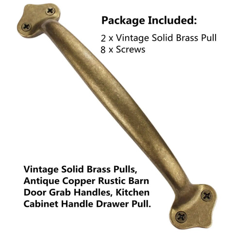 Vintage Solid Brass Pulls In Antique Copper Finish, Rustic Barn Door Handles For Cabinets And Drawers, 6.5 Inch Length Set Of Two
