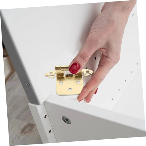 Semi Hidden Spring Loaded Door Hinges For RV And Camper Auto Close Cabinets Heavy Duty High Load Capacity Easy Install Mobestech 5 Piece Set being installed on a white cabinet edge