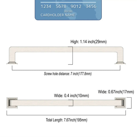 Dimensions of the Brushed Nickel 7 Inch Cabinet Handles 10 Pack Modern Kitchen Cabinet Pulls for Drawers and Cupboards