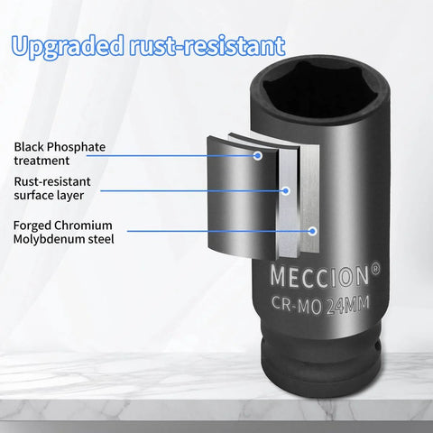 Half Inch Drive Impact Socket 22mm 6 Point Cr-Mo Deep Socket 78mm Length Heavy Duty Black Phosphide Finish Rust Resistant