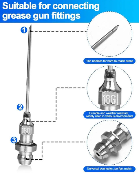 8 Piece Grease Gun Needle Tip Set For DIY And Pros 18 Gauge Stainless Steel Mini Syringe Nozzles with various components