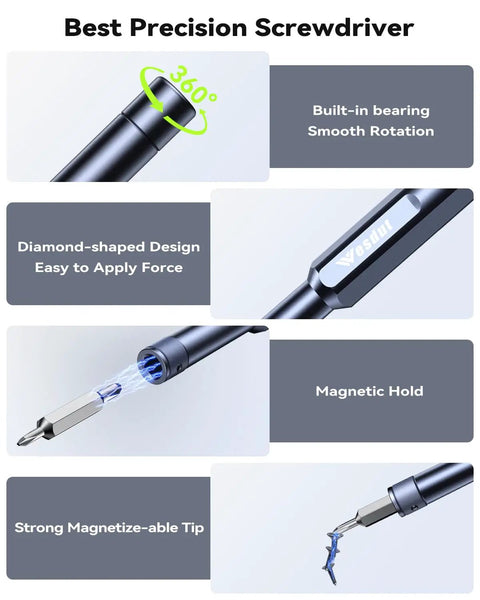 49in1 All In One Precision Screwdriver Set Magnetic Mini Tool Kit showing magnetic hold and smooth rotation features