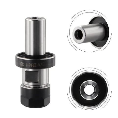 Ultra Precise Three Quarter Inch Straight Shank Chuck Tool Holder for ER16 Collets, 0.0003 Inch TIR, shown with detailed side views