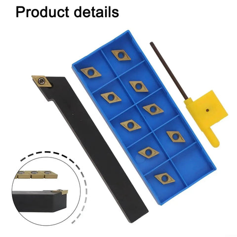 Alloy Steel CNC Lathe External Turning Tool Holder With 10 DCMT070204 Carbide Inserts for steel, stainless steel, and cast iron