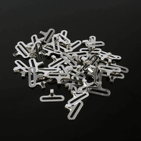 50 Sets Adjustable Bow Tie Hardware Clip Kit With Metal Cravat Clips, Hooks And Sliders In Silver on black background