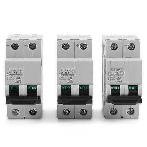 Three Two Pole 250V 32A DIN Rail Mount Miniature Circuit Breakers For Solar DC Systems, Plug And Play DC Disconnect Switches