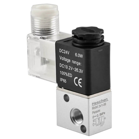 Electrical Pneumatic Solenoid Valve 3V1-06 With 24VDC Coil, PT1/8 Inch Port, 3/2 Way Normally Closed, CE Certified, close-up view
