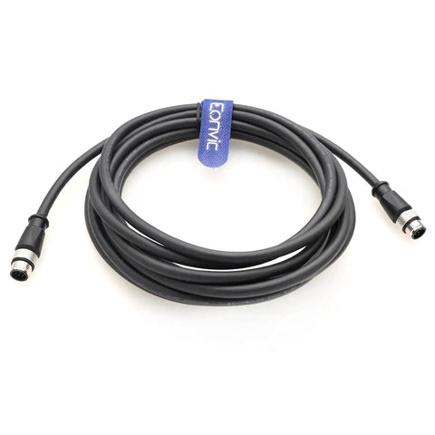 Industrial M12 A-Coded 8 Pin Male To Male Connector Extension Cable for sensors and robotics, 5m length, coiled view with connectors visible.