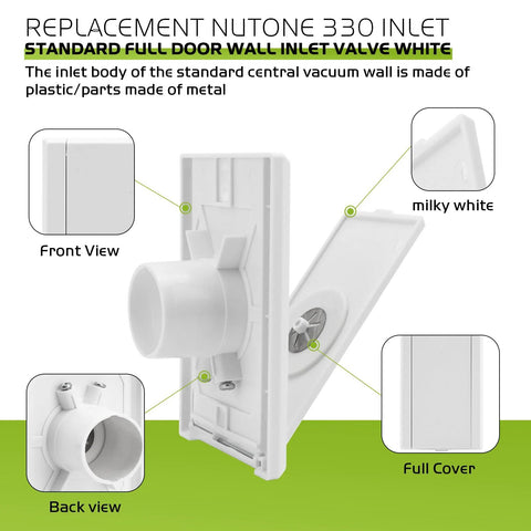 Nutone central vacuum inlet valve with white full-door cover, 2-pack; front view