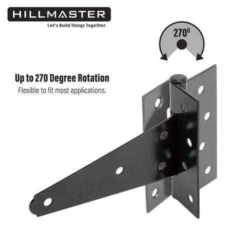 Heavy Duty 6 Inch T Strap Gate Hinges For Shed Doors And Wooden Fences Black Powder Coated 2 Pack 45 Plus Pound Load Per Hinge
