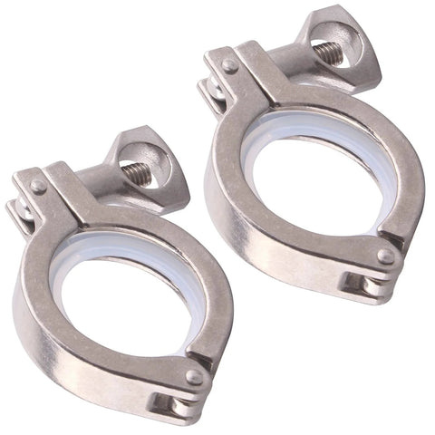 Stainless steel sanitary tri-clamp with silicone gasket, wing-nut clamp for 50.5mm TC ferrule, pack of 2