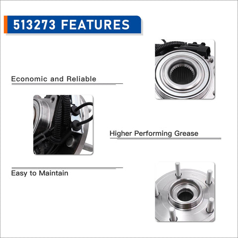 Front Wheel Hub And Bearing Assembly 513273 Fits 2008 To 2016 Chrysler Town And Country, Dodge Grand Caravan, VW Routan, image showing features