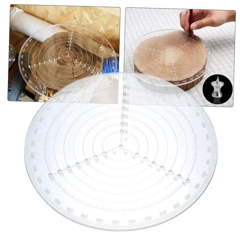 Clear Acrylic Center Finder Compass For Drawing Circles Lathe Master Circle Gauge Centering Tool on wooden surface