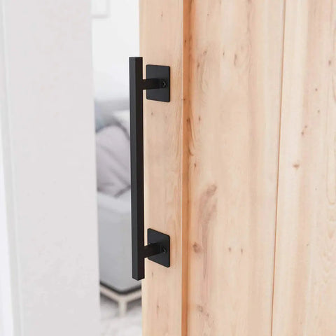 Antique Rustic 12 Inch Barn Door Handle, Solid Steel Heavy Duty Flush Square Base Pull For Gate Garage Sheds, Black Frosted Finish