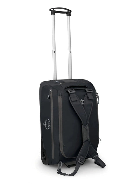 Black Daylite 40L Wheeled Carry On Collapsible Duffel Bag With Backpack Straps, showcasing lightweight travel features and durable design