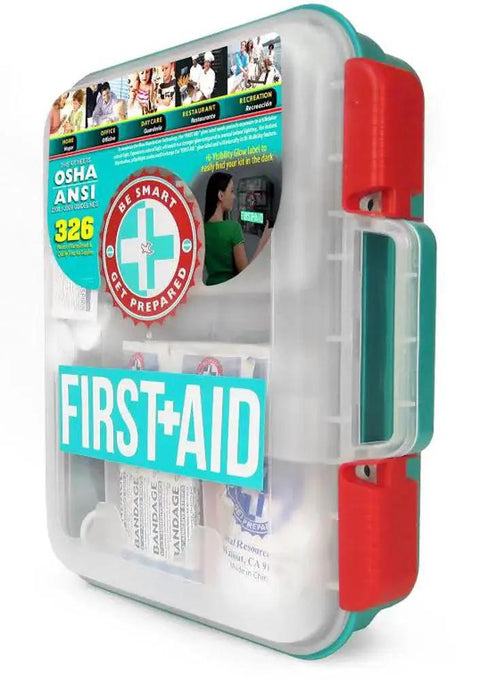 Teal 326 Piece First Aid Kit For 100 People From The Leading US Manufacturer Exceeds OSHA And ANSI Guidelines in plastic case