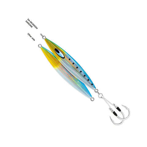 Saltiga SK Slow Jigging Jig in Sardine color 6 oz weight with realistic kick and slap action for savage saltwater predators.