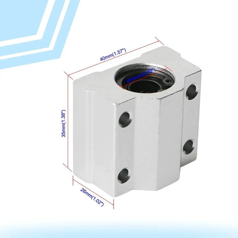 Front view of SCS10UU Linear Ball Bearing 10mm ID Aluminum Slide Block For CNC And 3D Printer, Smooth As Butter Linear Motion.