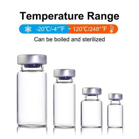 10 Pack 2ml sealed sample vials, transparent glass with purple caps; 4 vials shown