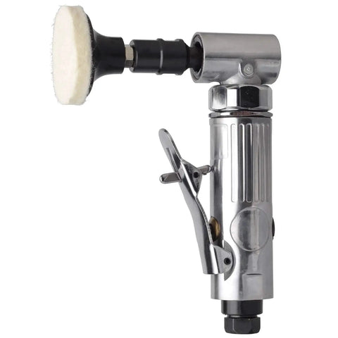 1/4 Inch Angle Air Die Grinder Kit With 22 Piece 2 Inch Roll Lock Sanding Discs Pro Grade Polished Color Finish 90 Degree Head Up To 20,000 RPM 0.32 HP Pneumatic Grinder For Tight Spaces, silver 90-degree head view